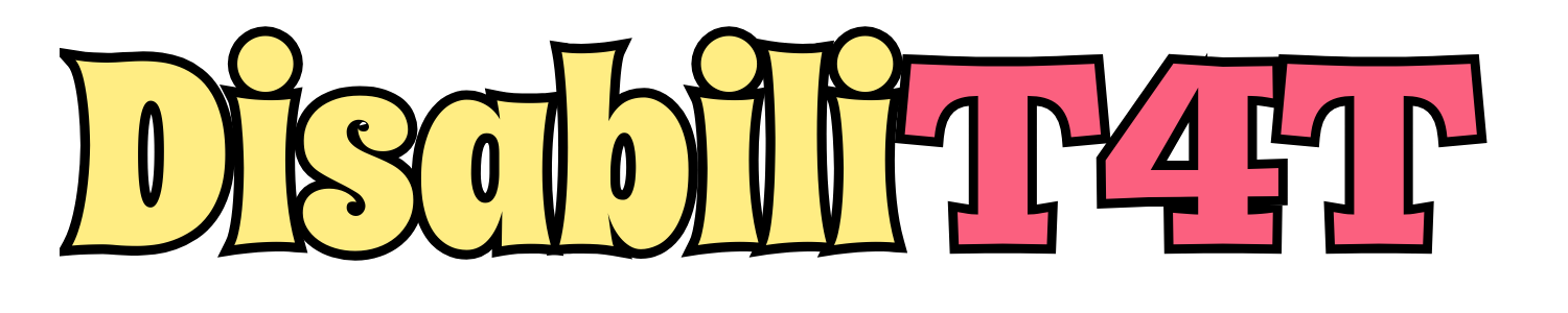 DisabiliT4T in bubbly, yellow and pink lettering