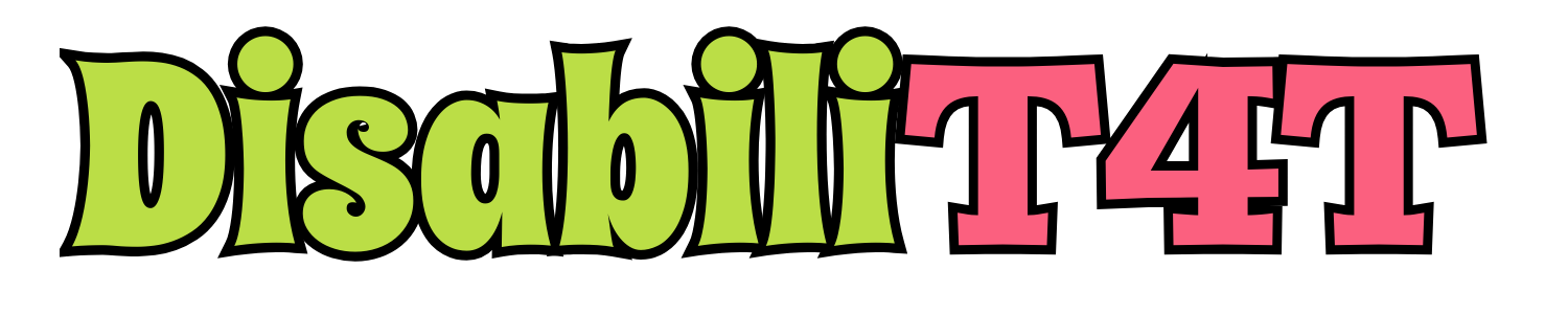 DisabiliT4T in bubbly lettering, colored green and dark pink